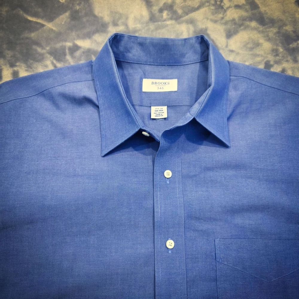 Brooks Brothers 346 Men's Dress Shirt Size 17.5 Blue Long Sleeve - Picture 2 of 9